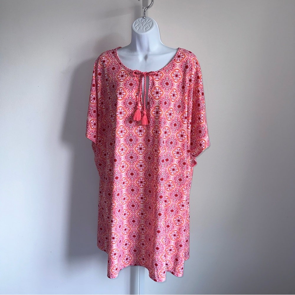 Aqua Et Sol Coverup Dress Beach Caftan UPF 50 L/XL Sun Protection Pink Orange